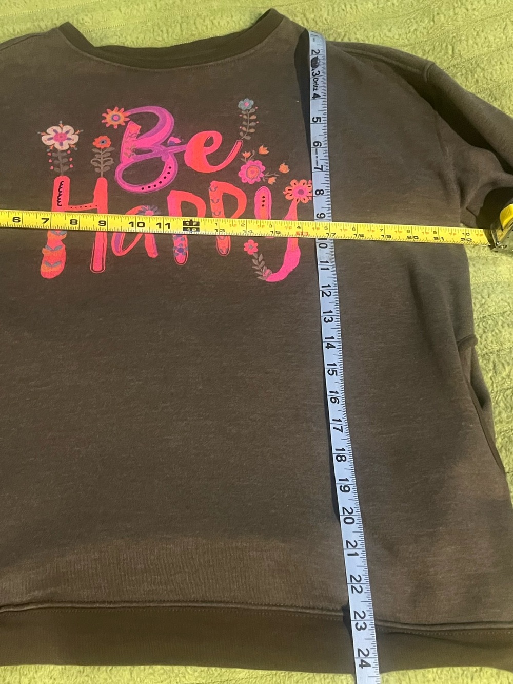 Natural Life Be Happy Graphic Sweatshirt XS Brown Pink Floral Boho Pullover - Picture 8 of 8